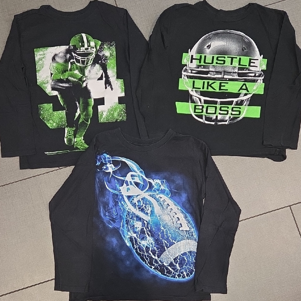 The Children's Place Black and Green Graphic Football Long Sleeve Tees